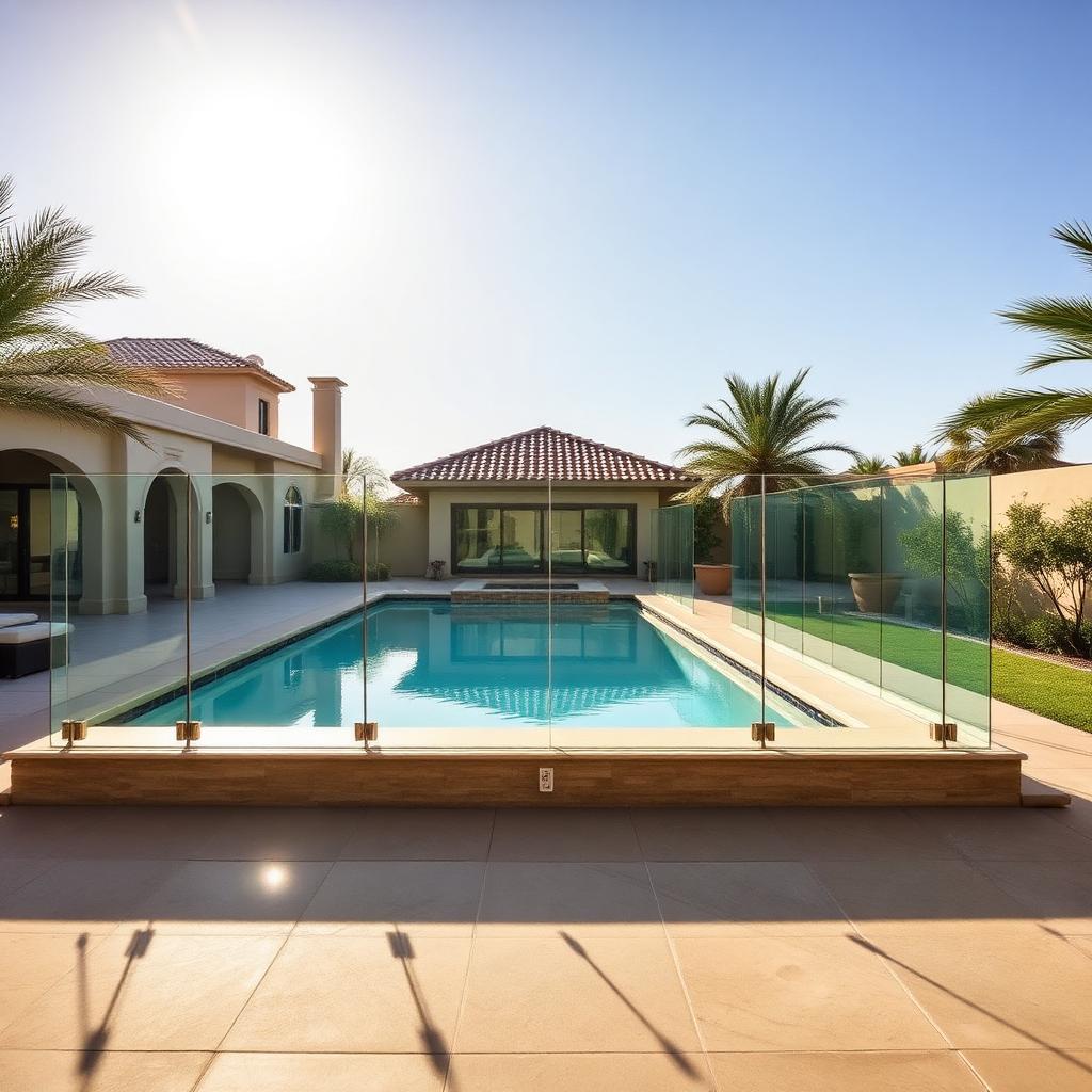 Glass pool fence at an Arabian Ranches villa