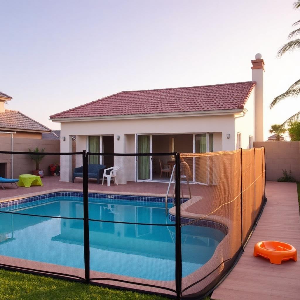 Removable mesh pool fence at a Victory Heights family villa